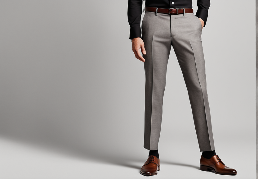 create an image showcasing two pairs of suit pants side by side one pair is slightly cropped above 186539538